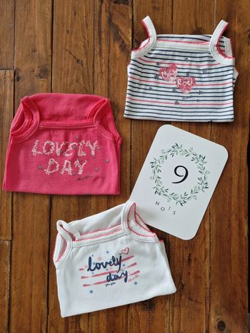 Lot de 3 bodies à bretelles 9 mois