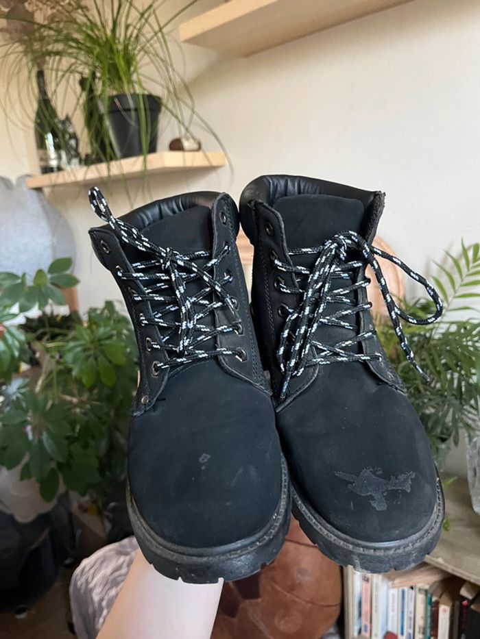Bottines à lacets en velours - noir et blanc - photo numéro 11