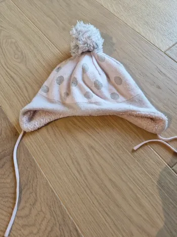 Bonnet fille Okaidi doublure polaire rose à points gris
