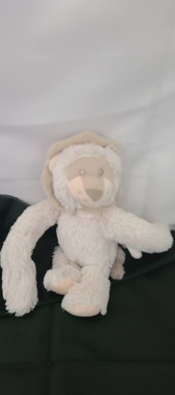 Doudou Lion Cocktail Scandinave 22 Cm Peluche Beige Bandana Bras Velcro