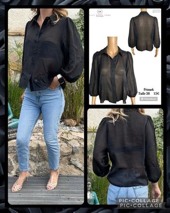 🖤 Chemise fluide transparente Primark – Taille 38 SOLDE -50% (vidéo portée dispo ) 🖤