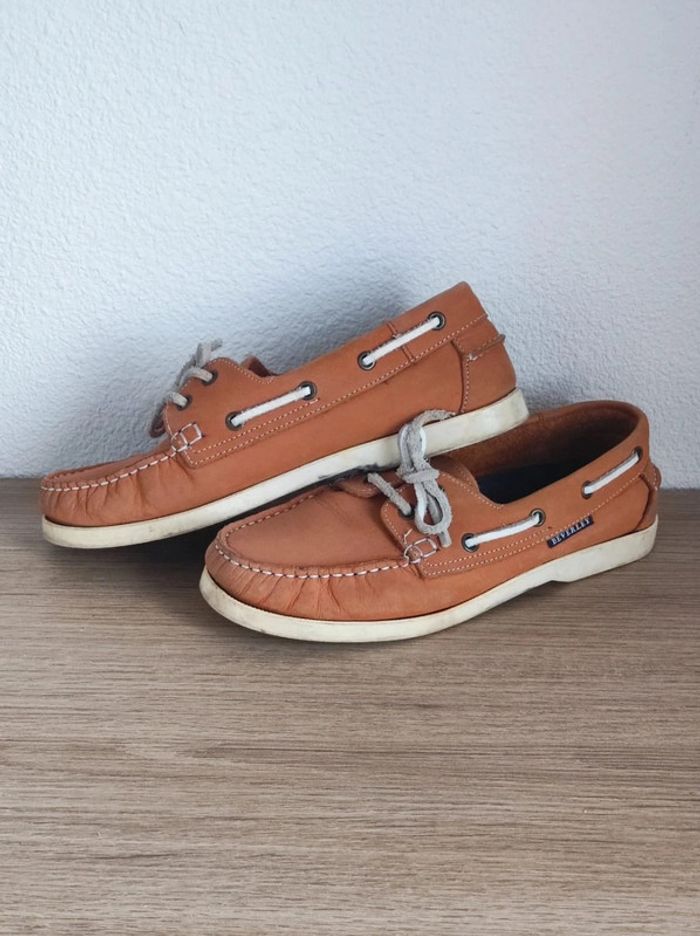 Chaussures bateau camel blanc cuir / Beverley - 40 - photo numéro 4