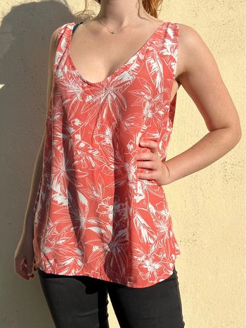 Débardeur type tunique ample orange - motifs fleuris