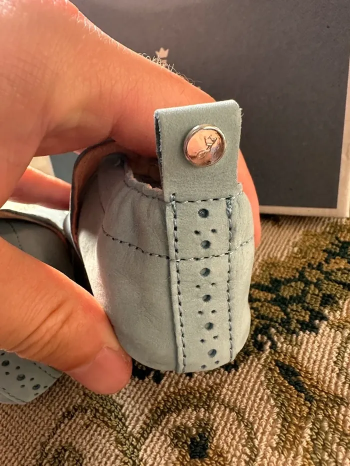 NEUF Jacadi chaussons pantoufles chaussures bleu ciel cuir 17 bébé Basile garçon - photo numéro 5