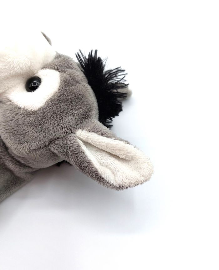 Peluche doudou marionnette âne gris blanc noir HISTOIRE D’OURS brodé marron - photo numéro 3