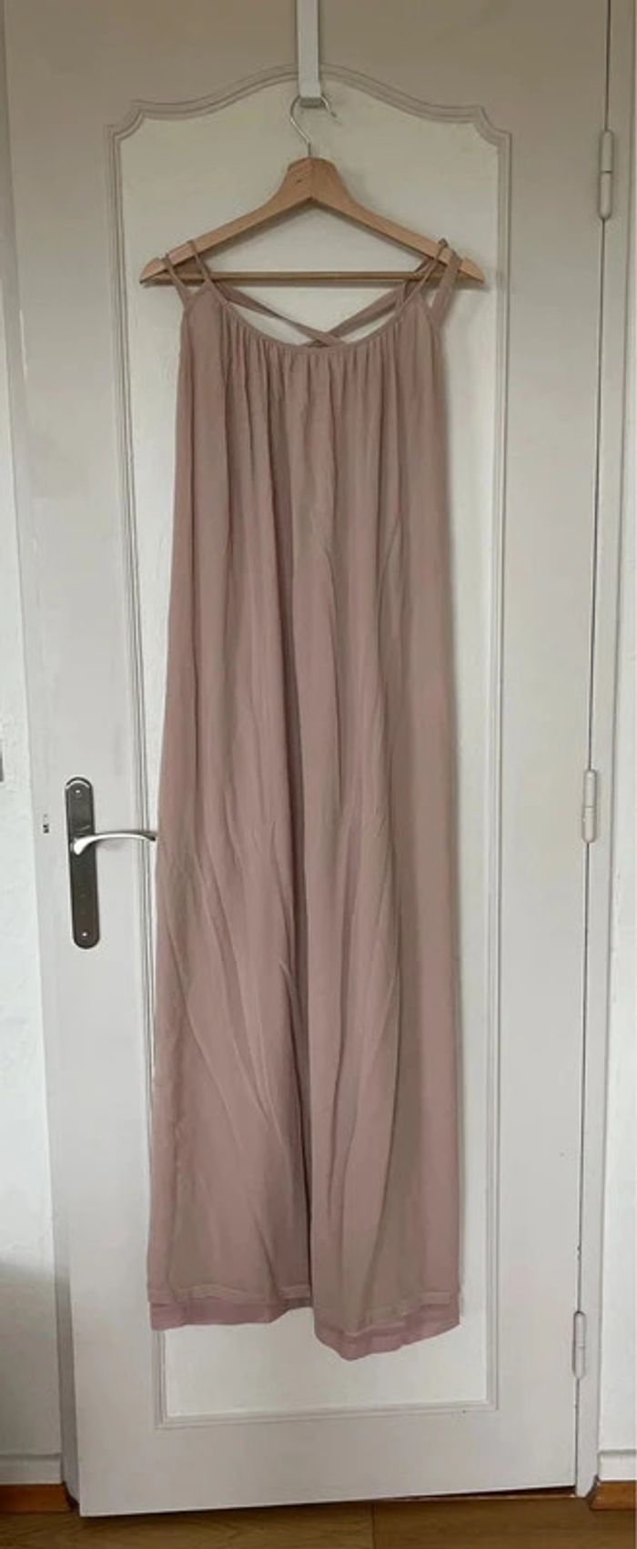 Robe longue en soie Bel-Air rose taille 1 (36) fluide & bretelles réglables