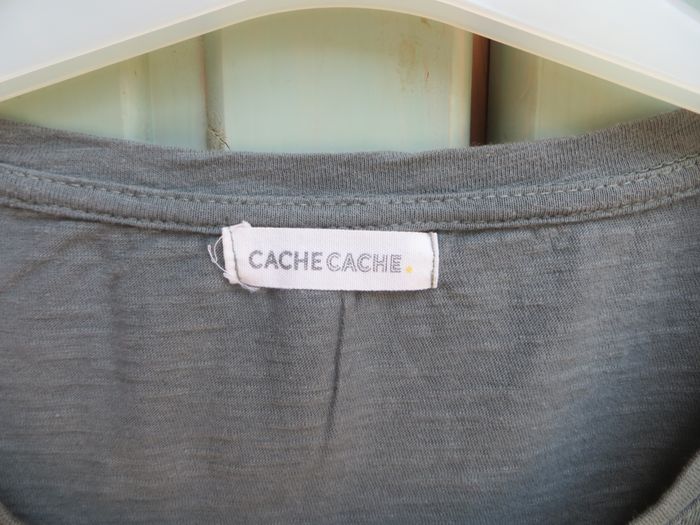 Top tshirt manches courtes kaki broderie anglaise cache cache xs - photo numéro 2