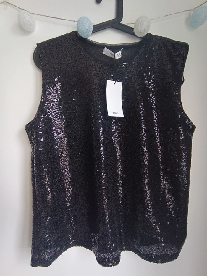 Débardeur noir à strass Mango Taille S Neuf avec étiquette - photo numéro 3