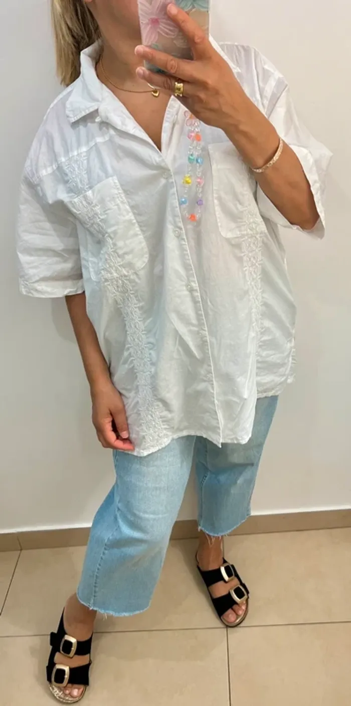 Chemise Ample Blanche Gap Brodée Taille L - photo numéro 6