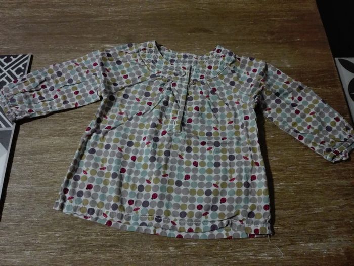 Blouse tunique bébé fille 12 mois marron kaki forêt automne coccinelle neuf