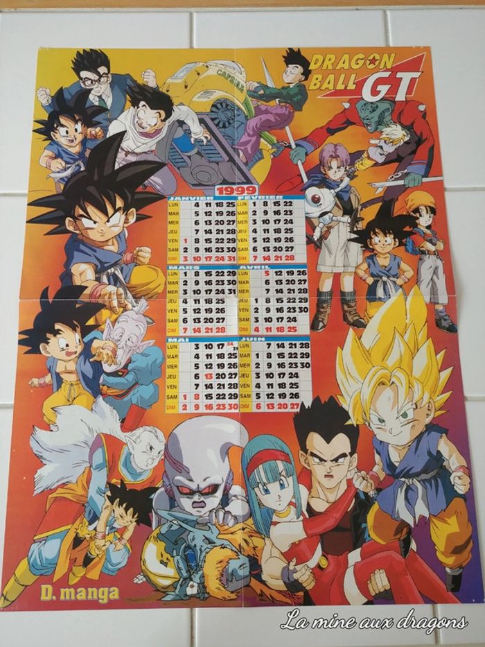 Grand Poster Calendrier 1999 Dragon Ball GT D mangas vintage rare