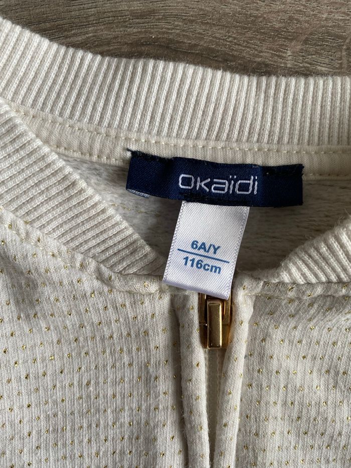 Gilet à fermeture éclair blanc avec des pois dorés taille 6 ans Okaidi - photo numéro 3