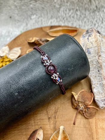 Bracelet macramé et acier inoxydable pierre Améthyste et Hématite