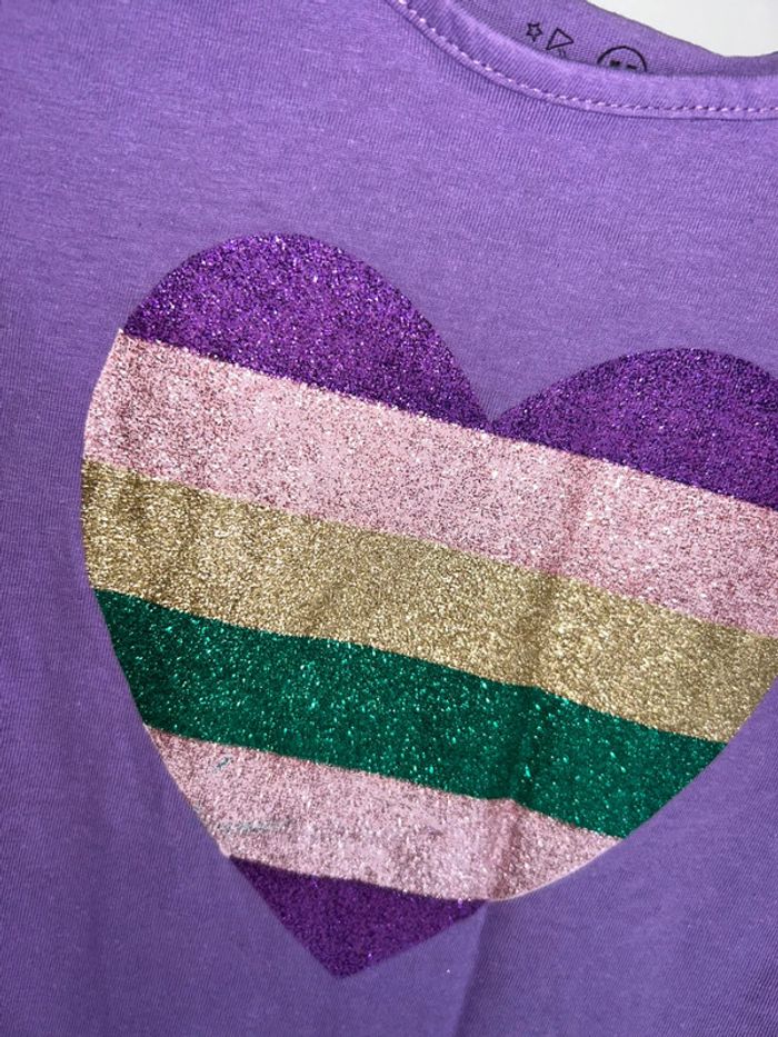 T-shirt à manches courtes violet motif cœur - 8 ans - U Essentiel - photo numéro 2