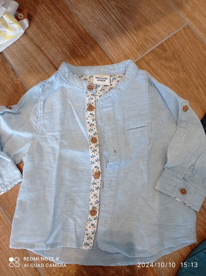 Ensemble chino vert+ 2 chemises jean + pull marinière 6 mois - photo numéro 5