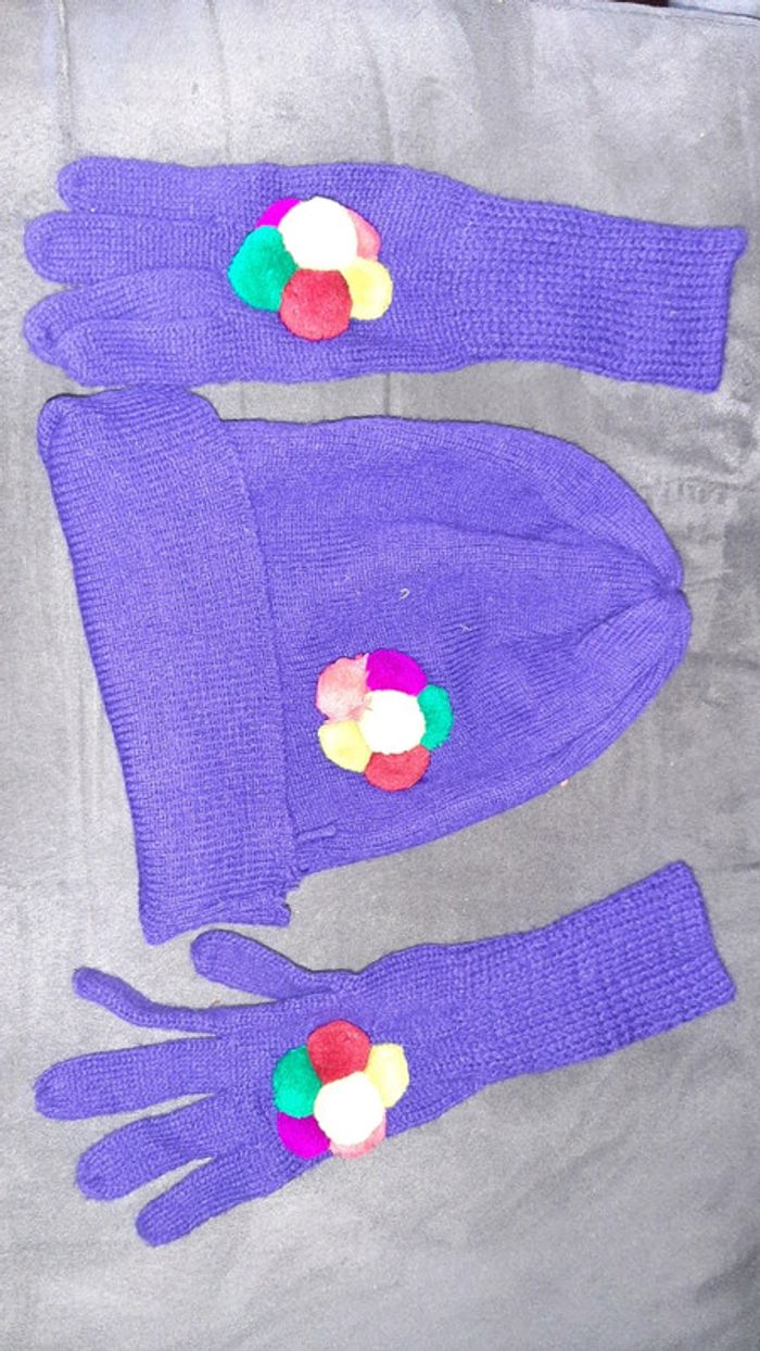 Ensemble bonnet et gants fille