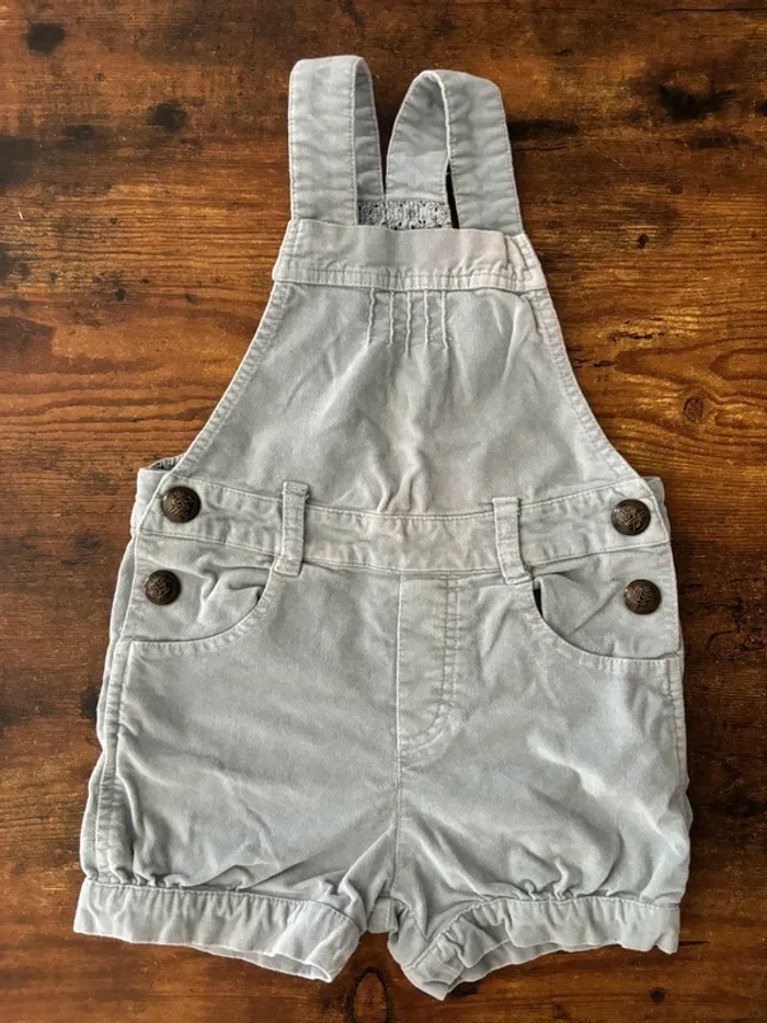 Salopette short en velours bleu gris