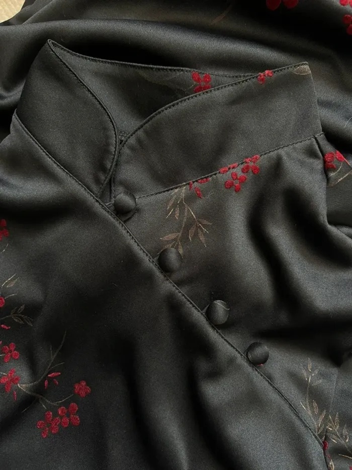 Robe longue style asiatique motifs fleuris Goth Whimsigoth vintage 90s - Taille M - photo numéro 7