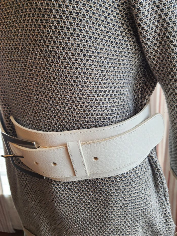 Ceinture femme en cuir blanc Accento 90cm - photo numéro 6