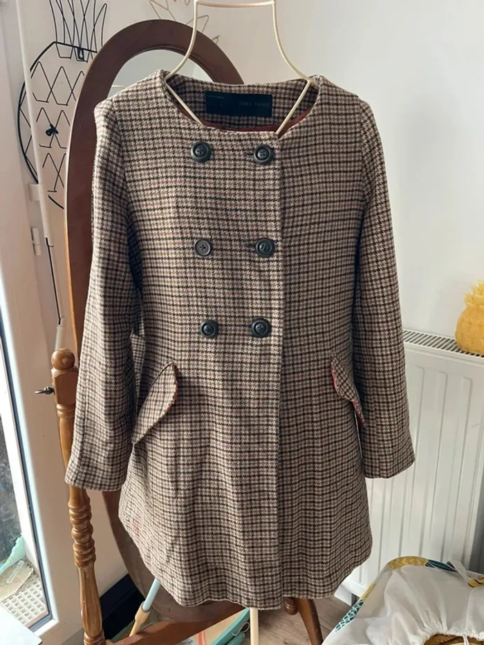 🍍 Manteau à motif pied de poule marron M