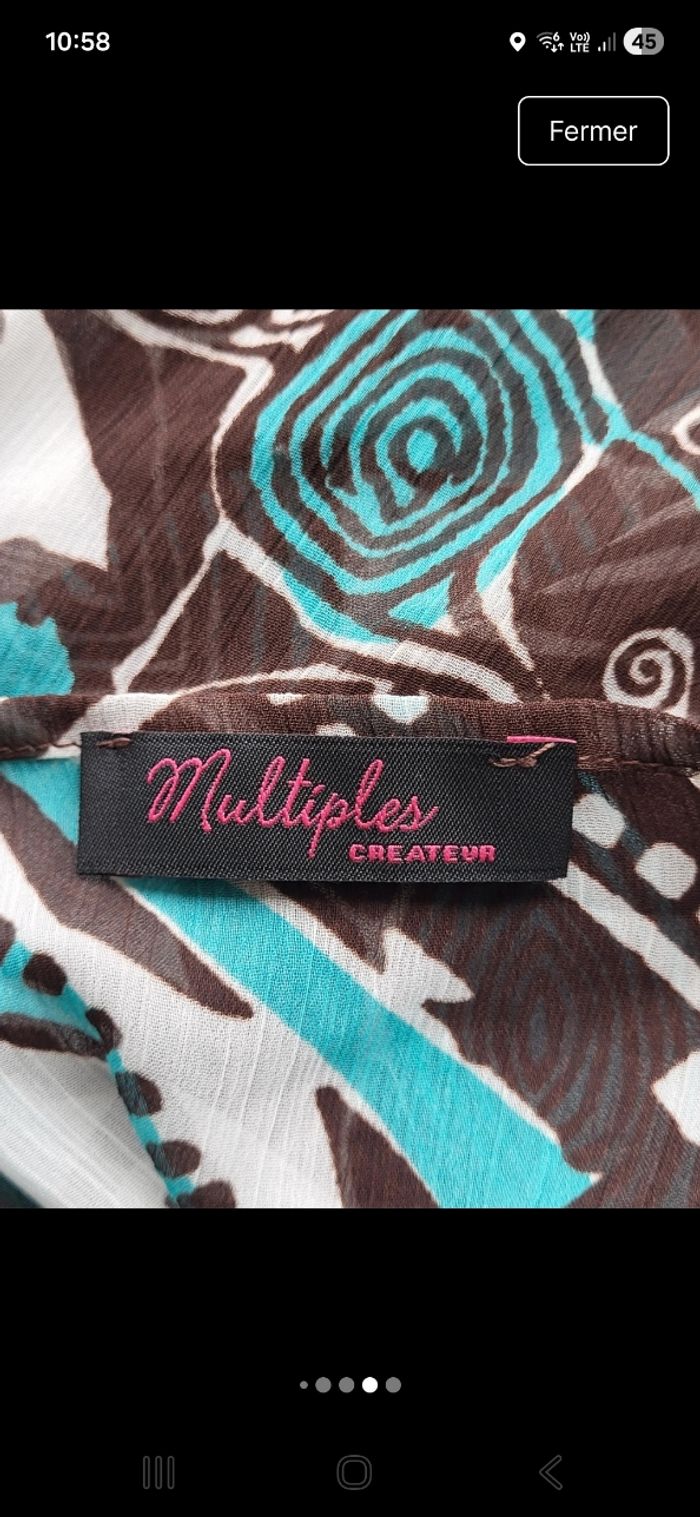 Blouse style tunique bleue turquoise marron et blanche Multiples Taille 5 ou 46 - photo numéro 7
