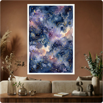Affiche constellations aquarelle "Animaux Célestes" poster déco murale A3 Sans cadre