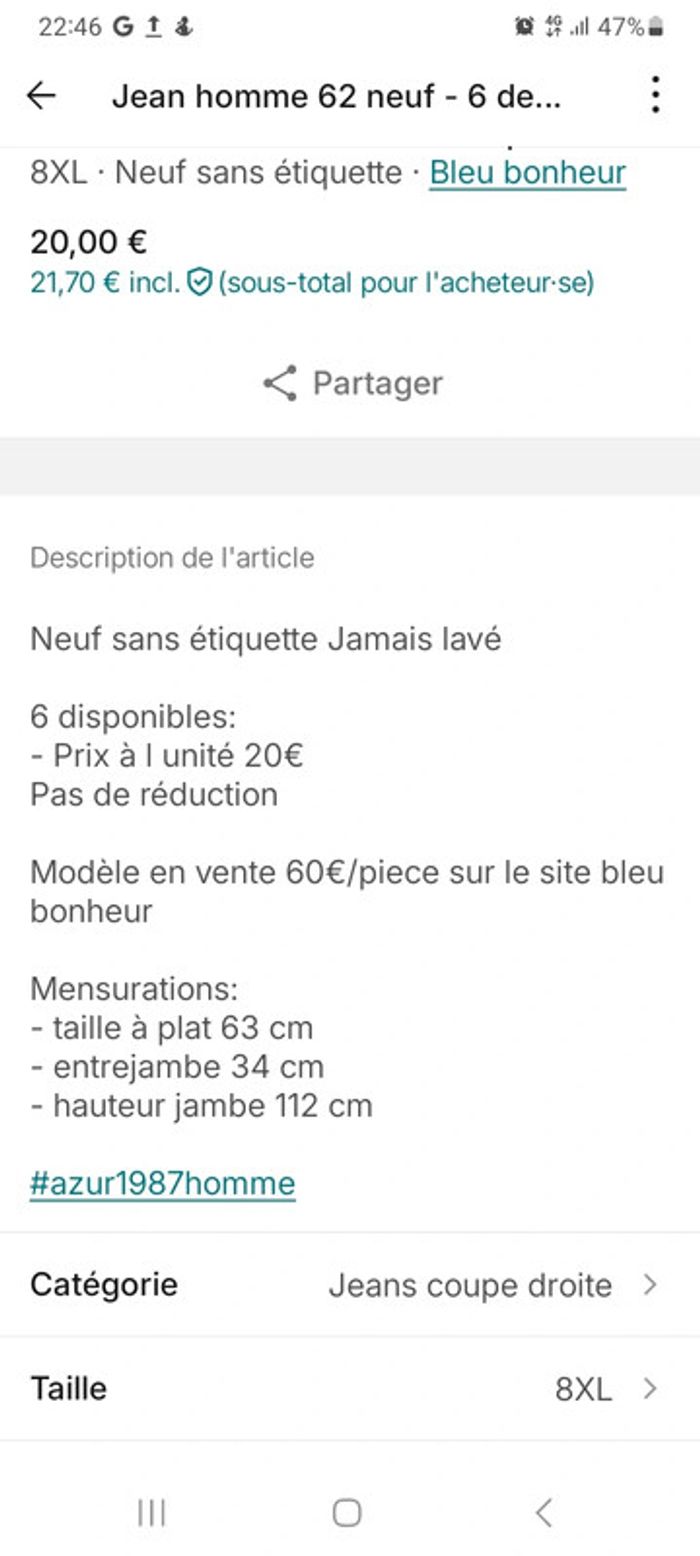 Jean homme neuf 62 - photo numéro 5