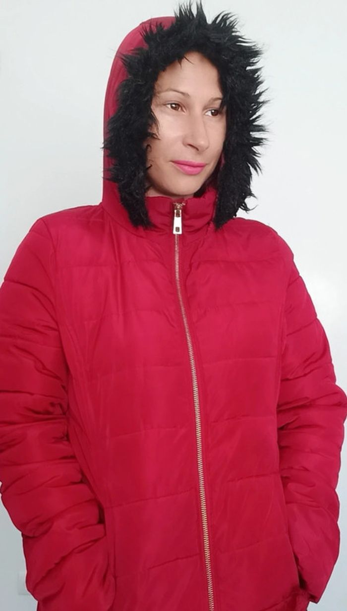 Doudoune rouge zippée à capuche taille 36 - photo numéro 5