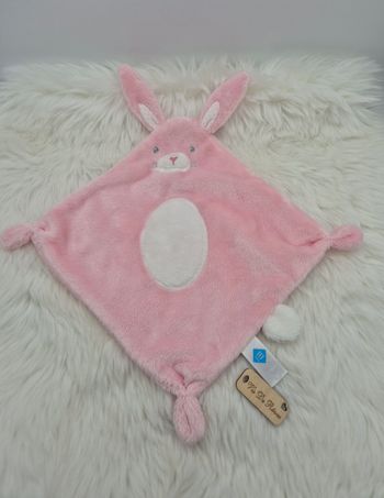 Doudou plat lapin Tex Baby Baby rose blanc Carrefour