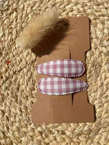 Lot de 2 barrettes tissus vichy rose