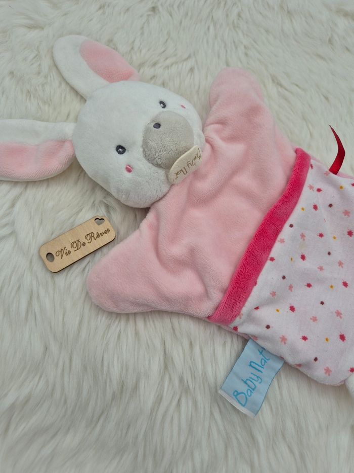 Doudou Marionnette Lapin Blanc rose Bn0592 "Happy Together" Baby Nat - photo numéro 2