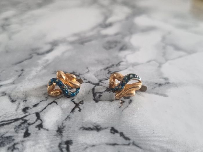Paire de boucle d'oreille doré et turquoise - photo numéro 4
