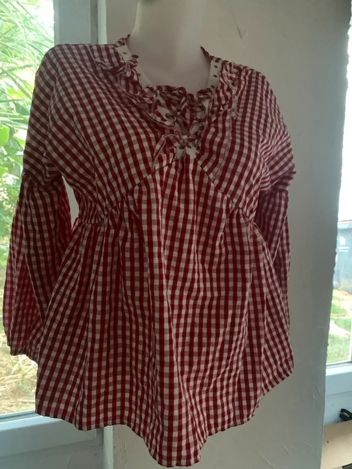 Blouse vintage évasée vichy Lilie rose taille L