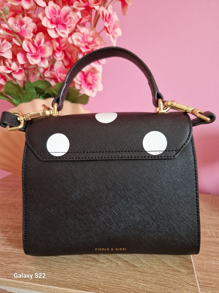 Sac à main bandoulière fiedle & sissy vintage rétro noir poids blanc détail doré - photo numéro 2