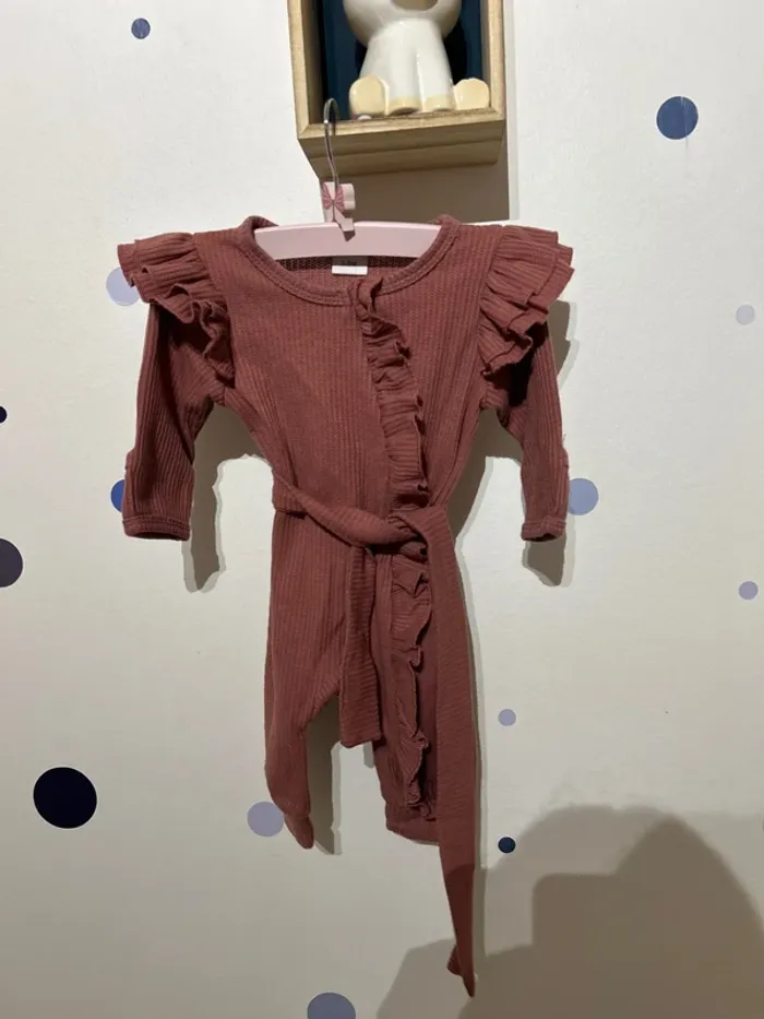 Grenouillère à volants sans pieds ouverture avant zip 0-3 mois parme - photo numéro 3