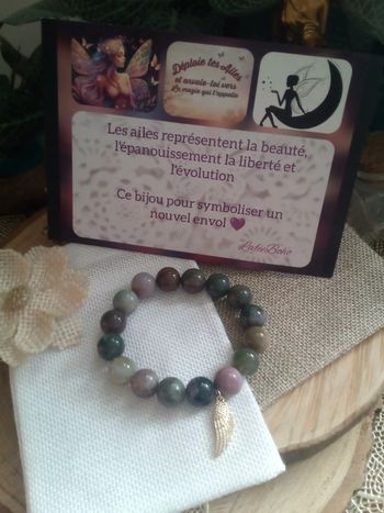 Bracelet en perles agate indienne et ailé avec zircon