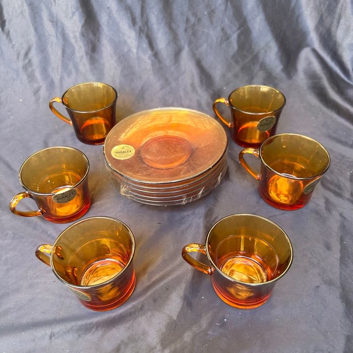 Service 6 tasses et soucoupes Duralex ambre vermeil - photo numéro 6