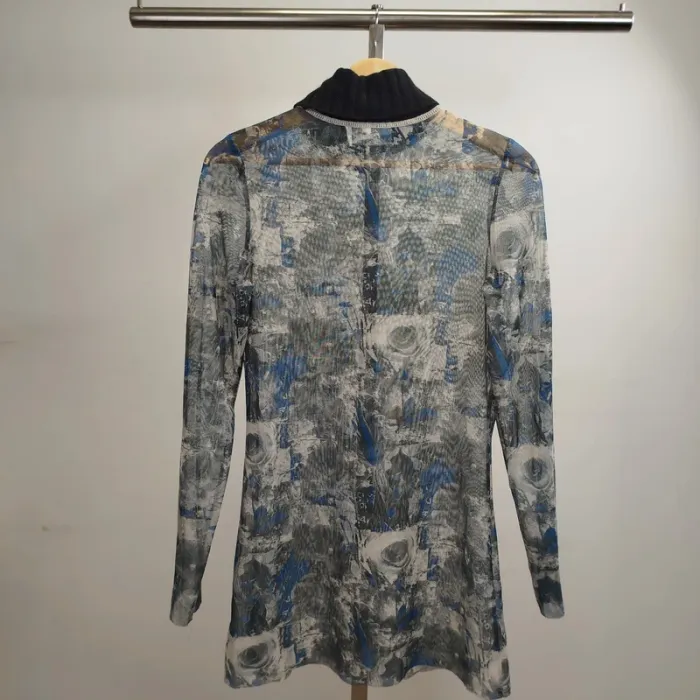 Top col roulé transparent motif roses bleues TU - A448 - photo numéro 3