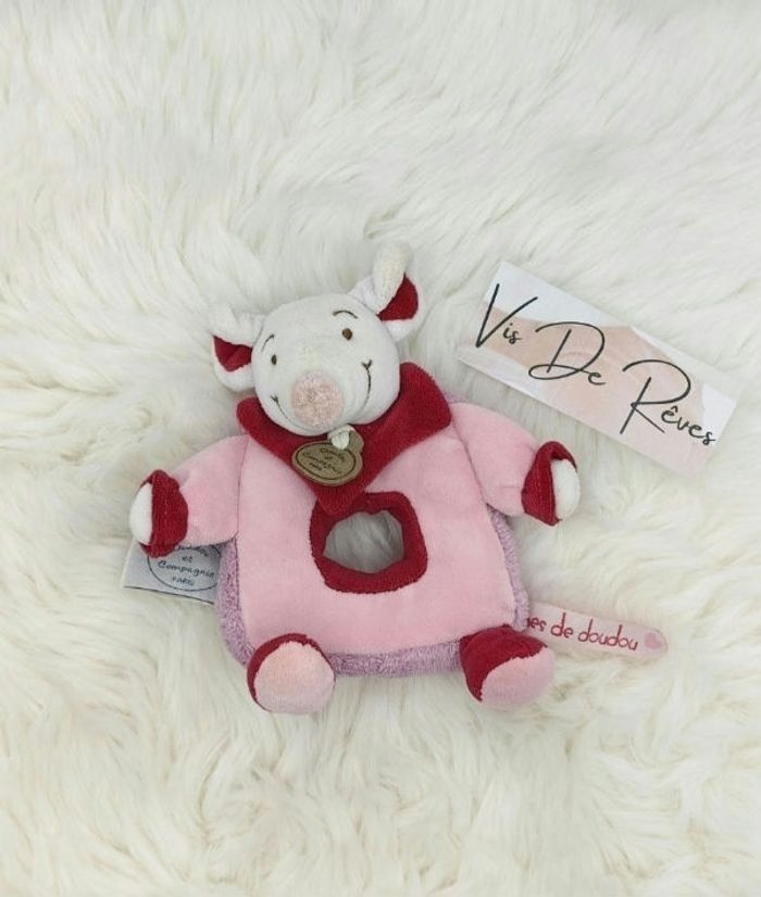Hochet souris Rose Graines de Doudou, Doudou et Compagnie