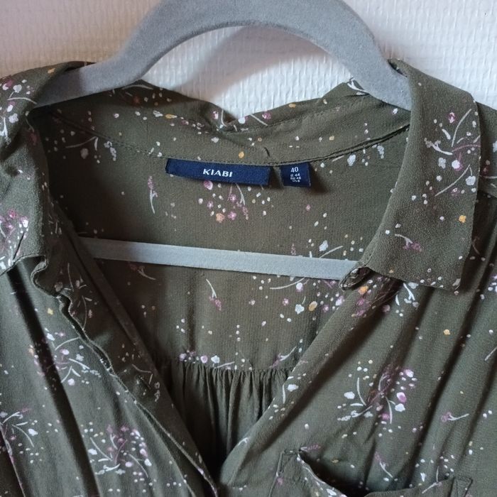 Chemise longue kaki à fleurs - photo numéro 2