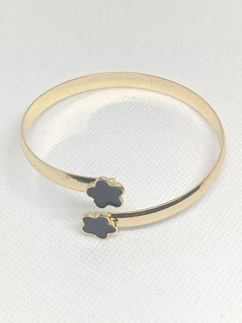 Bracelet rigide ajustable doré trèfle noir