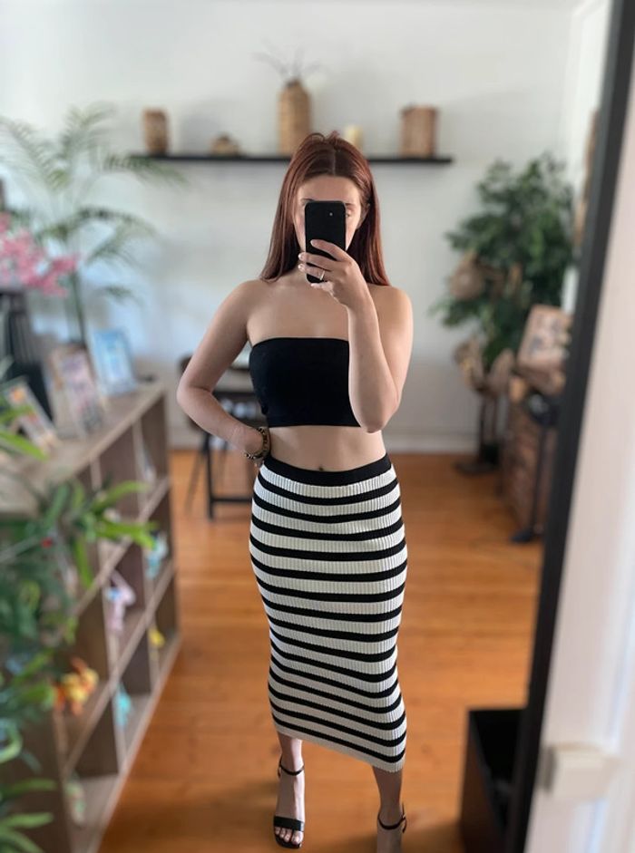 Jupe longue à rayures élastiques rayée noir blanc h&m