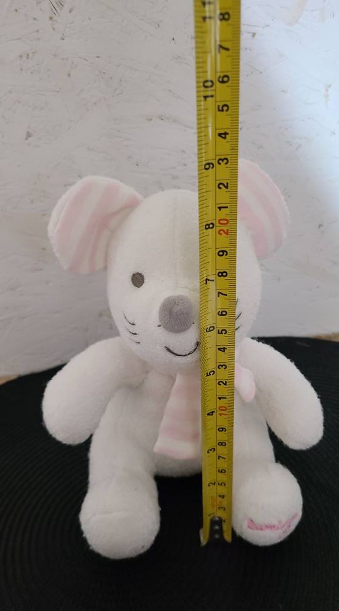 DOUDOU PELUCHE SOURIS JEMINI LUMINOU BLANC COEUR ROSE 22cm assis - photo numéro 3