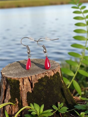 Boucles Goutte Rouge – Inox Platine