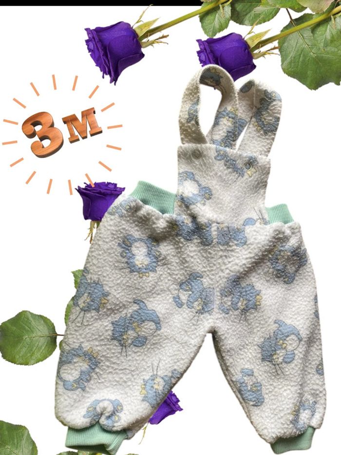 Salopette blanc - motif chat - mixte - 3 mois