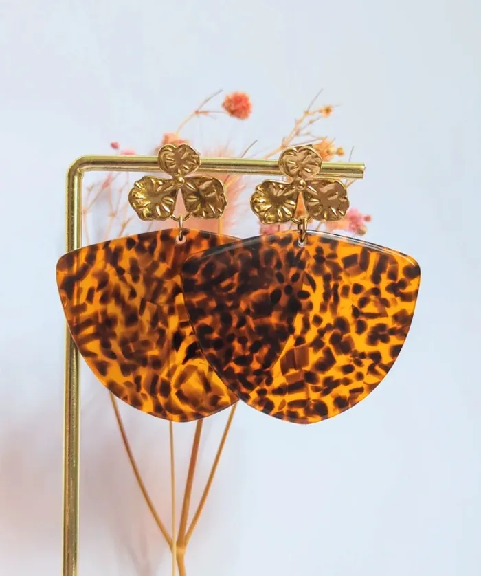 Boucles d'oreilles pendantes trèfle léopard