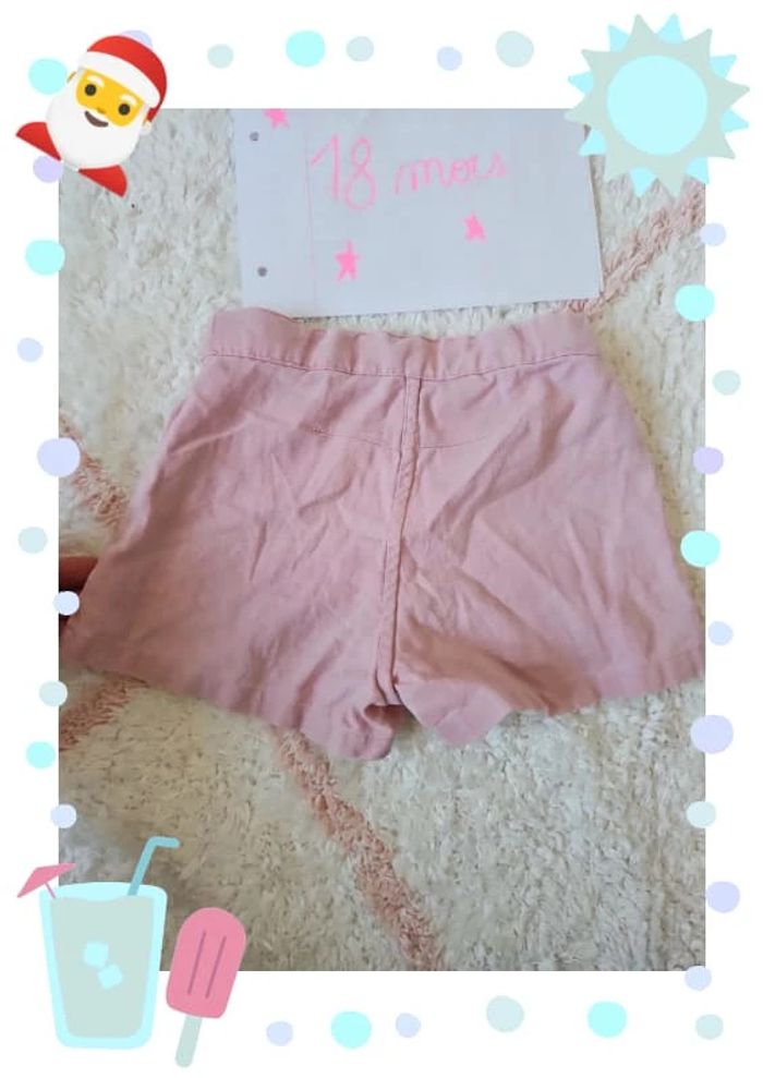 Short rose pale fille 2 ans 24 mois coton et lin a l heure anglaise - photo numéro 4