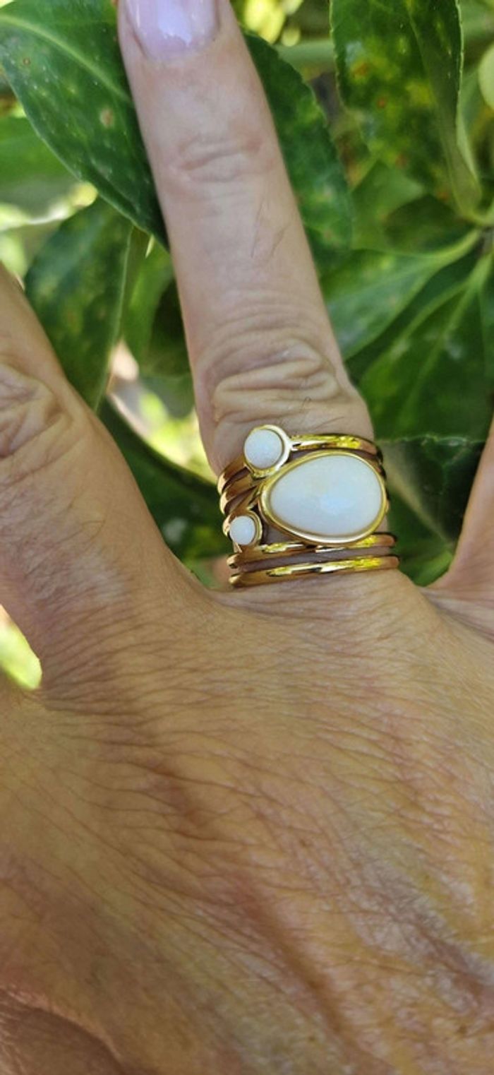 Bague réglable acier inoxydable or pierres blanches mile Mila - photo numéro 2