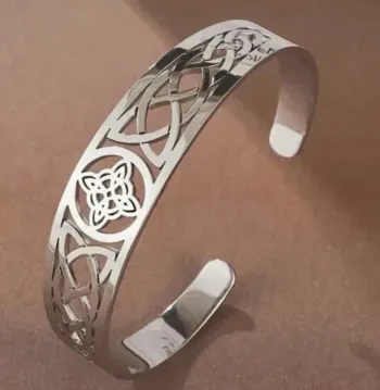 Bracelet manchette ajustable style viking celtique noeud de sorcière acier inoxydable