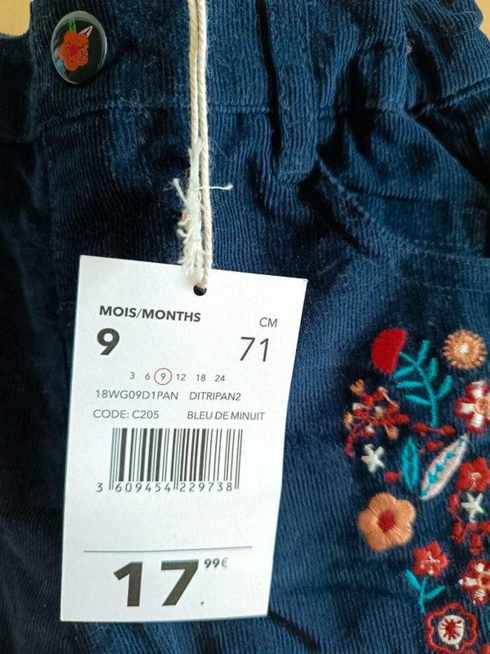 Pantalon velours 9 mois dpam fleurs - photo numéro 3